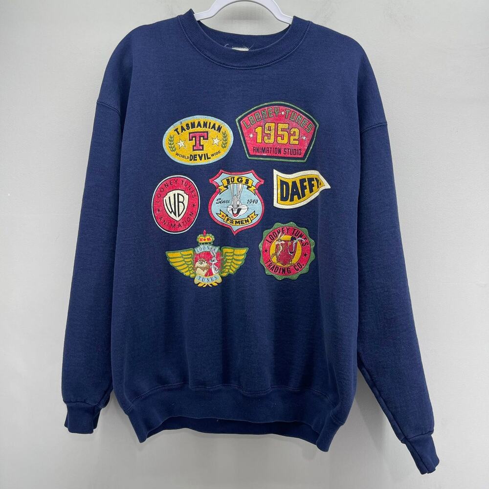 VTG Looney Toons Sweatshirt Mens XL Blue Acme Clothing Bugs Bunny Daffy Duck 90s